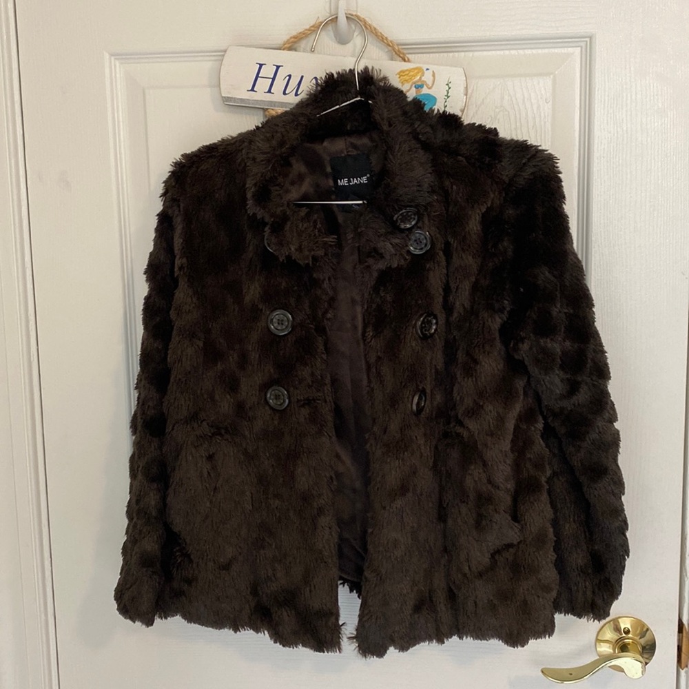 Me Jane Dark Brown Faux Fur Double-Breasted Jacket